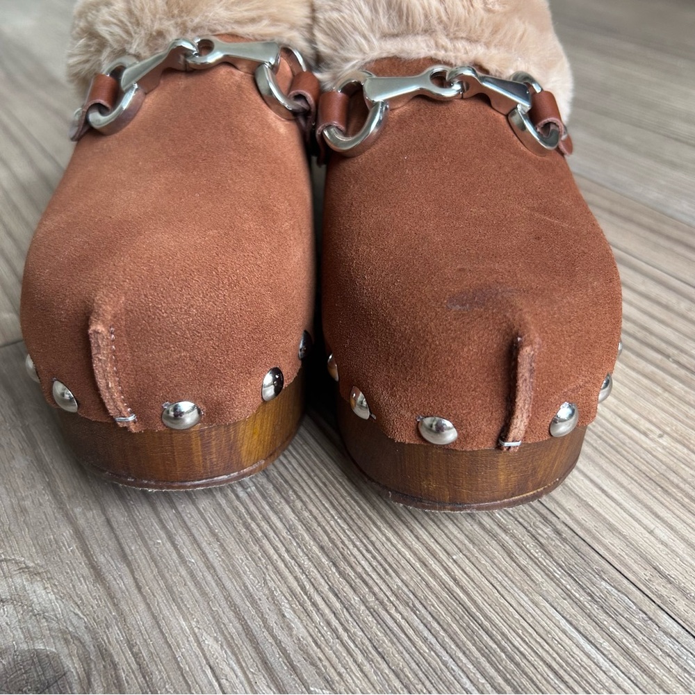 275 Central Faux-Fur Trim Brown Platform Clog Mule. Made in Italy size 38 - Picture 3 of 7